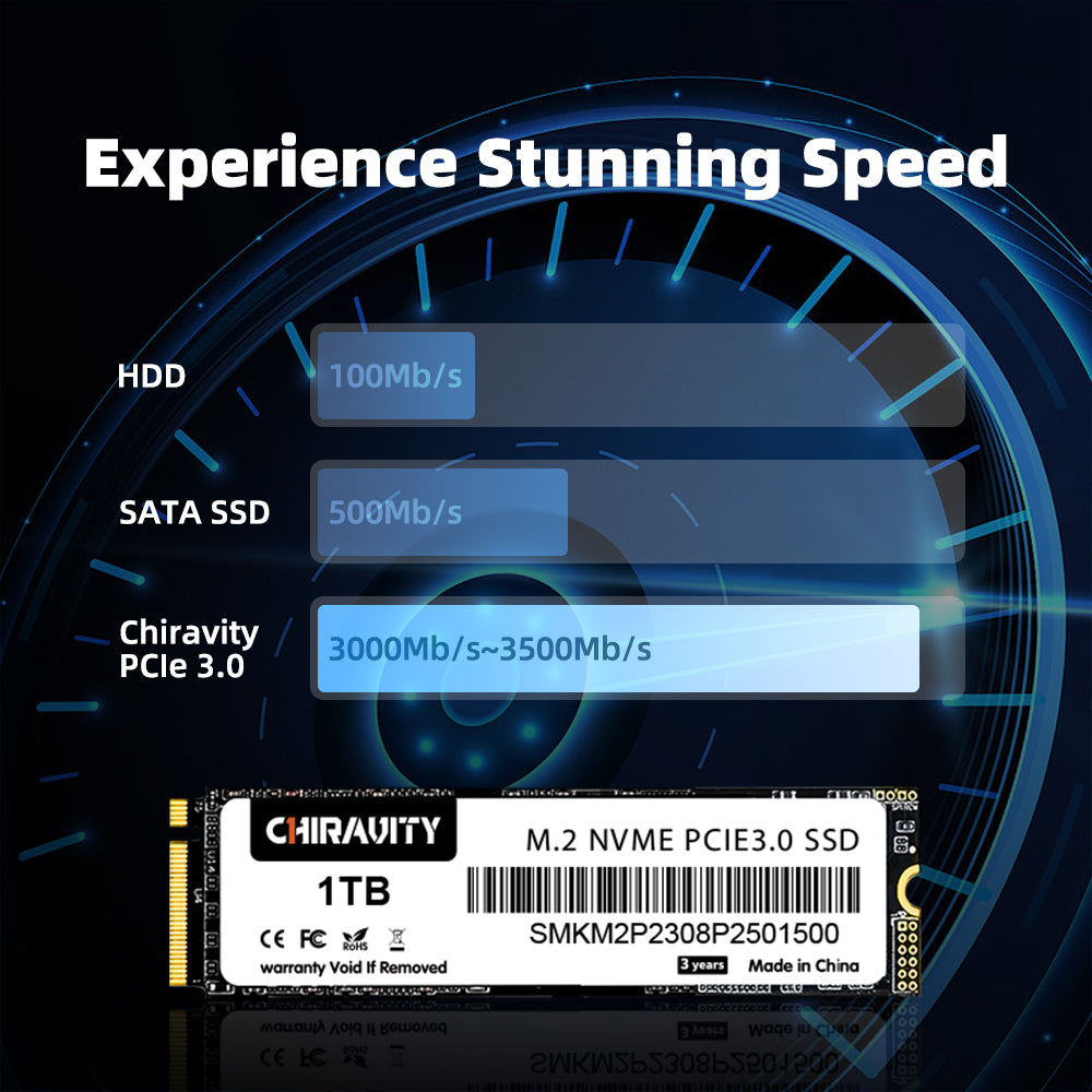 CHIRAVITY M.2 PCIE 3.0 SSD 128GB 256GB 512GB 3D NAND TLC NVMe 1.3 PCIe Gen3x4 M.2 2280 Internal SSD with Laptop & PC Desktop SSD