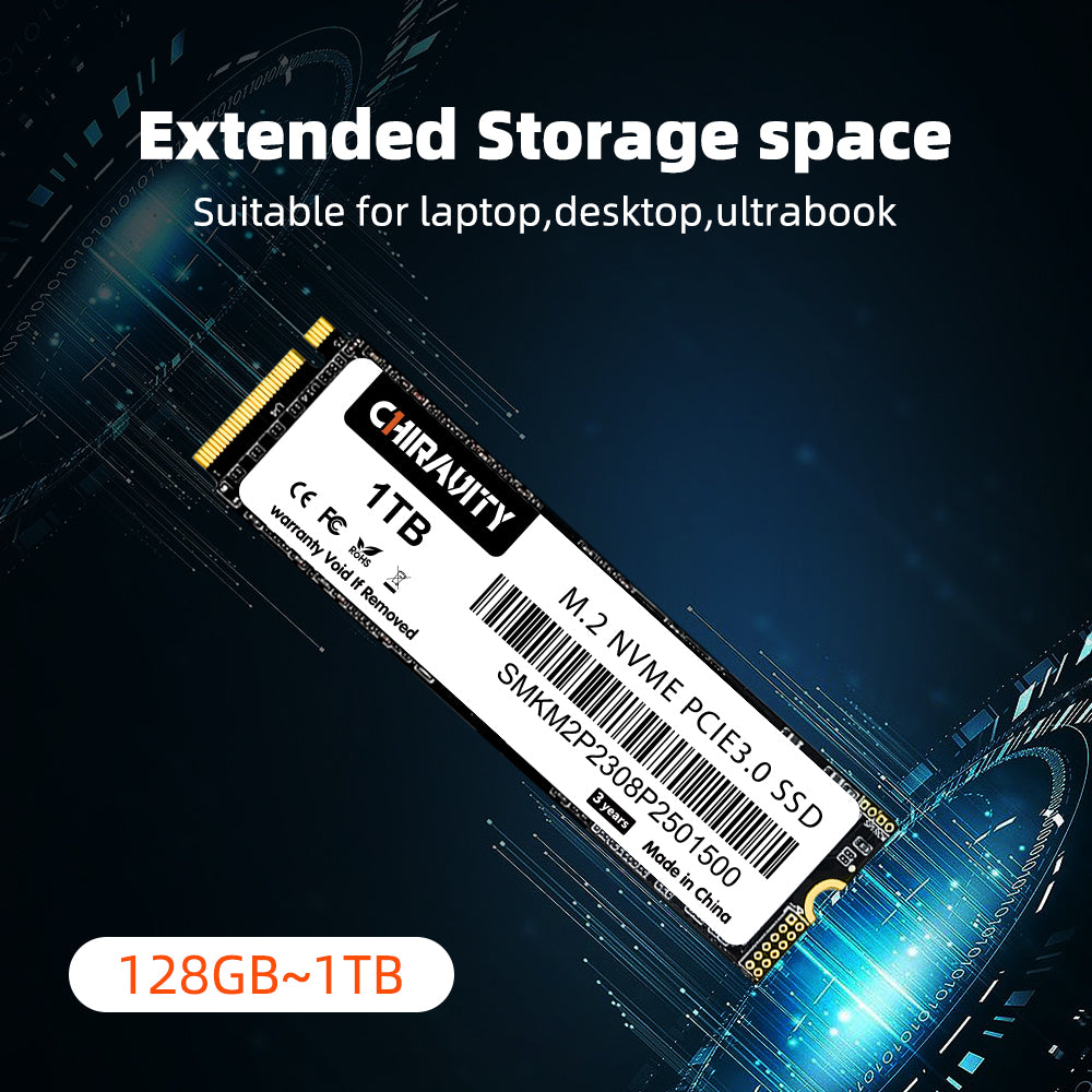 CHIRAVITY M.2 PCIE 3.0 SSD 128GB 256GB 512GB 3D NAND TLC NVMe 1.3 PCIe Gen3x4 M.2 2280 Internal SSD with Laptop & PC Desktop SSD
