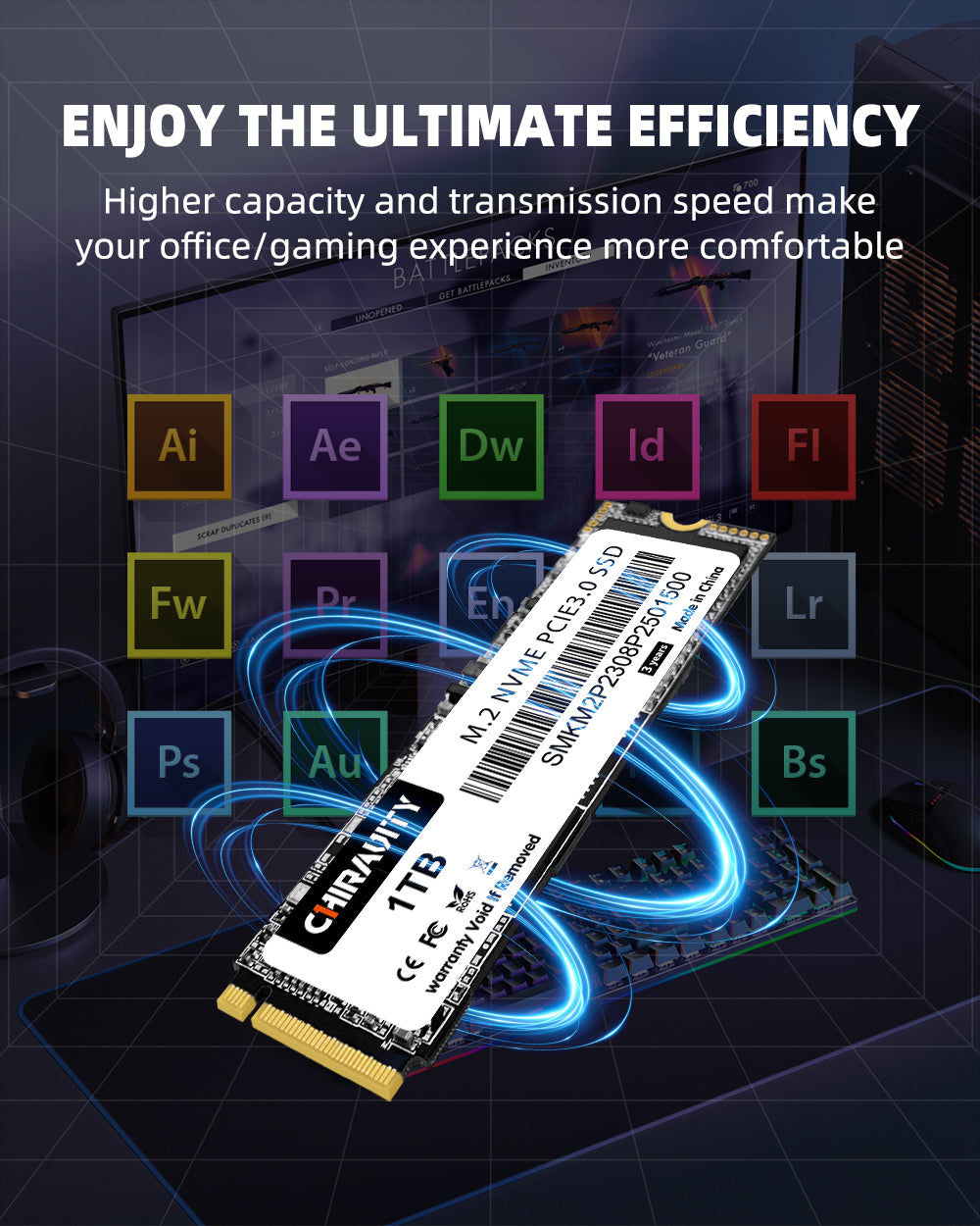 CHIRAVITY M.2 PCIE 3.0 SSD 128GB 256GB 512GB 3D NAND TLC NVMe 1.3 PCIe Gen3x4 M.2 2280 Internal SSD with Laptop & PC Desktop SSD