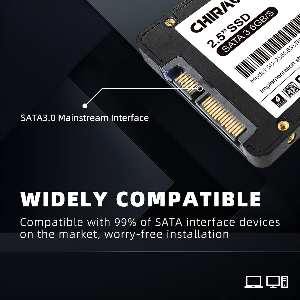 CHIRAVITY SSD SATA III 2.5" 6GB/s 128GB 256GB Internal Solid State Drive 3D NAND Flash (Speed up to R:550/W:450 MB/s) Compatible with Laptop & PC Desktop SSD