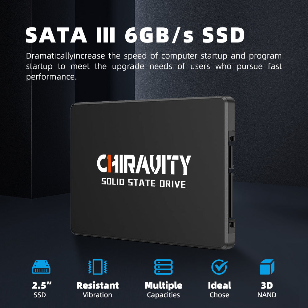 CHIRAVITY SSD SATA III 2.5" 6GB/s 128GB 256GB Internal Solid State Drive 3D NAND Flash (Speed up to R:550/W:450 MB/s) Compatible with Laptop & PC Desktop SSD