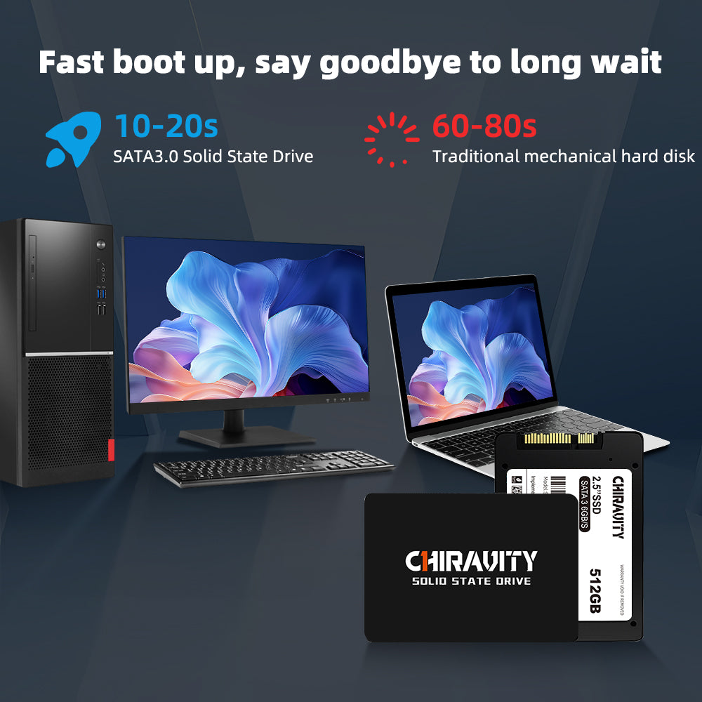CHIRAVITY SSD SATA III 2.5" 6GB/s 128GB 256GB Internal Solid State Drive 3D NAND Flash (Speed up to R:550/W:450 MB/s) Compatible with Laptop & PC Desktop SSD
